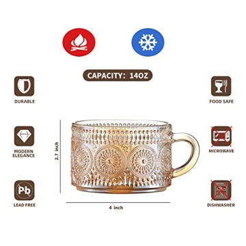 Gezzeny Vintage Coffee Mugs Elegant 14 Oz Set of 2