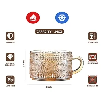 Gezzeny Vintage Coffee Mugs Elegant 14 Oz Set of 2