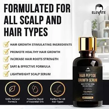 Elevate Multi-Peptide Hair Growth Serum Caffeine + Biotin Peptide Density for Fuller Thicker Visibly Longer Natural Hair Regrowth – Vegan Safe & Gentle Scalp Serum Formula Treatment for Thinning Loss