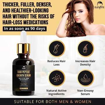 Elevate Multi-Peptide Hair Growth Serum Caffeine + Biotin Peptide Density for Fuller Thicker Visibly Longer Natural Hair Regrowth – Vegan Safe & Gentle Scalp Serum Formula Treatment for Thinning Loss