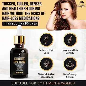 Elevate Multi-Peptide Hair Growth Serum Caffeine + Biotin Peptide Density for Fuller Thicker Visibly Longer Natural Hair Regrowth – Vegan Safe & Gentle Scalp Serum Formula Treatment for Thinning Loss