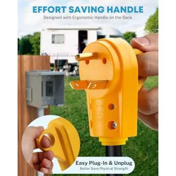 Kohree RV Replacement Plug 30 Amp Male, 125V RV Receptacle Plug, Heavy Duty RV Electrical Camper Plug Adapter with Ergonomic Grip Handle, Yellow