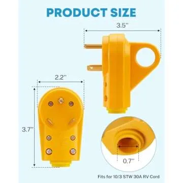 Kohree RV Replacement Plug 30 Amp Male, 125V RV Receptacle Plug, Heavy Duty RV Electrical Camper Plug Adapter with Ergonomic Grip Handle, Yellow