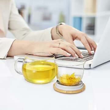 Glass Tea Infuser Cup Gift Set, Glass Teacups with Removable Strainer and Bamboo Lid for Steeping Bl...