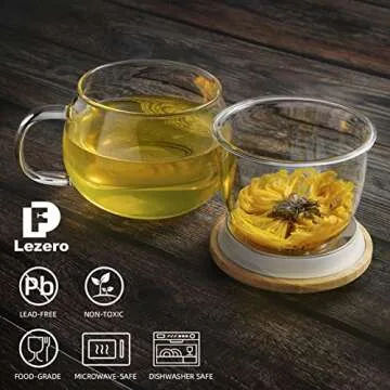 Lezero Glass Tea Infuser Cup for Blooming Teas and More