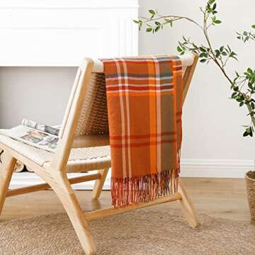 BATTILO HOME Orange Plaid Throw Blanket for Couch - Fall Throw Blanket - Lightweight Buffalo Plaid Blanket Throw Checkered Blanket for Bed, Sofa, Chair,Home Decor, Fall Decor