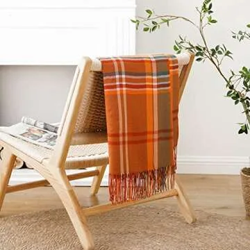 BATTILO HOME Orange Plaid Throw Blanket for Couch - Fall Throw Blanket - Lightweight Buffalo Plaid Blanket Throw Checkered Blanket for Bed, Sofa, Chair,Home Decor, Fall Decor