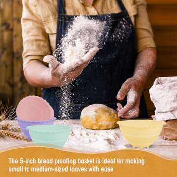 Domensi 10 Pcs 5 Inch Silicone Mini Banneton Bread Proofing Basket Collapsible Sourdough Baking Round Small Banneton Basket for Sourdough Bread Soup Bowls(Multicolor)