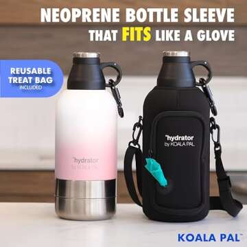 KOALA PAL Portable Dog Water Bottle w/Bottle Sleeve, Strap + Dog Bowls - Dog Travel Water Bottle + Travel Dog Bowls, Dog Water Bowl Dispenser, Travel Accessories for Dogs (Ombre Pink, 64 OZ)