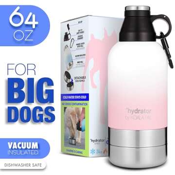 KOALA PAL Portable Dog Water Bottle w/Bottle Sleeve, Strap + Dog Bowls - Dog Travel Water Bottle + Travel Dog Bowls, Dog Water Bowl Dispenser, Travel Accessories for Dogs (Ombre Pink, 64 OZ)