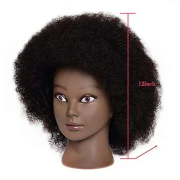Rruaneal Afro Hair Mannequin Head With 100% Human Hair Curly Cosmetology Doll Head Stand for Display Hairdresser Practice Braiding Styling Training head mannequin（2# Black 10Inch）