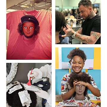 Rruaneal Afro Hair Mannequin Head With 100% Human Hair Curly Cosmetology Doll Head Stand for Display Hairdresser Practice Braiding Styling Training head mannequin（2# Black 10Inch）