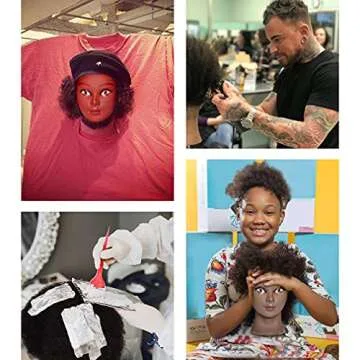 Rruaneal Afro Hair Mannequin Head With 100% Human Hair Curly Cosmetology Doll Head Stand for Display Hairdresser Practice Braiding Styling Training head mannequin（2# Black 10Inch）