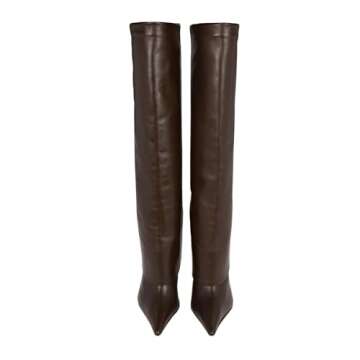 Goolita Fold Over Boots For Women, Pointed Toe Stiletto Heel Knee High Boots Fashion Comfortable Sli...