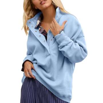 Gacaky Sweatshirt for Women Oversized Casual Long Sleeve Button Henley Neck Pullover Tops Fashion Ou...