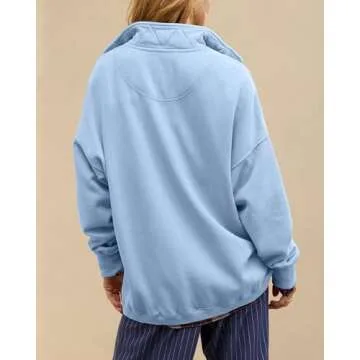 Gacaky Sweatshirt for Women Oversized Casual Long Sleeve Button Henley Neck Pullover Tops Fashion Outfits Clothes Blue L