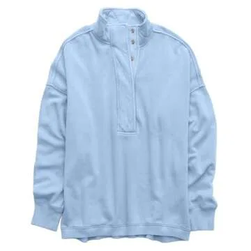 Gacaky Sweatshirt for Women Oversized Casual Long Sleeve Button Henley Neck Pullover Tops Fashion Outfits Clothes Blue L