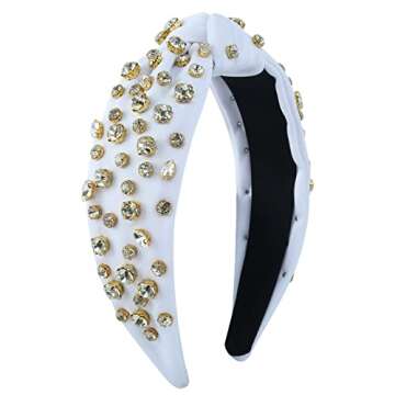 FEDANS Jeweled Headband for Women Girls Top Knot White Fancy Headband Crystal Embellished Hairband L...