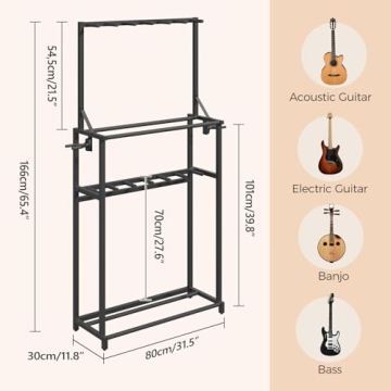 MAHANCRIS Guitar Stand with Adjustable Storage for Guitars