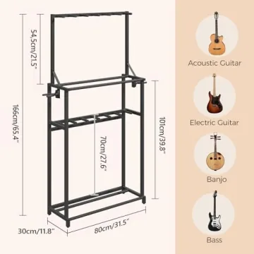 MAHANCRIS Guitar Stand with Adjustable Storage for Guitars