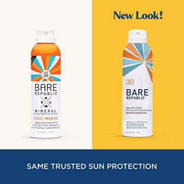 Bare Republic Mineral Sunscreen SPF 30 Sunblock Spray, Sheer and Non-Greasy Finish, Coconut Mango Scent, 6 Fl Oz