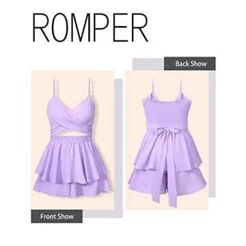 AGERWAY Rompers For Women 2025 Dressy Summer Rompers Women Romper Short Jumpsuit Flowy Beach Purple Romper XS