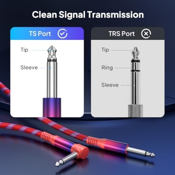 Elebase 1/4 inch TS Guitar Cable 3M/10FT 2Pack, Stylish Right Angle to Straight 6.35mm Instrument Co...