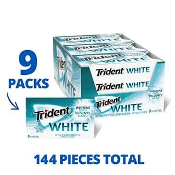 Trident White Wintergreen Sugar Free Gum, 9 Packs of 16 Pieces (144 Total Pieces)