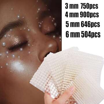 White Pearl Eyes Face 3D Self Adhesive Nail Rhinestones Temporary Tattoo Gems Dots Jewelry DIY Body Art Accessories Festival Decorations 4 Sheets