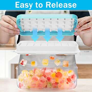 TEBLEI Ice Cube Tray with Lid and Bin, 64 Pcs Mini Ice Cube Trays with Scoop and Tongs, Ice Maker fo...