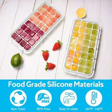 TEBLEI Ice Cube Tray with Lid and Bin, 64 Pcs Mini Ice Cube Trays with Scoop and Tongs, Ice Maker for Small Freezer, Kitchen Gadgets and Apartment Essentials, Easy-Release & Stackable