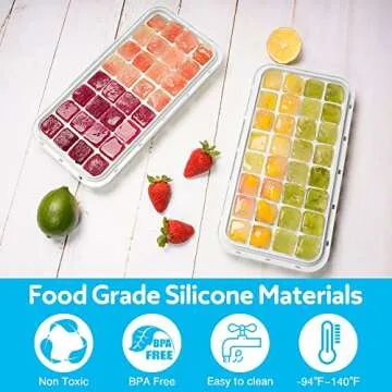 TEBLEI Ice Cube Tray with Lid and Bin, 64 Pcs Mini Ice Cube Trays with Scoop and Tongs, Ice Maker for Small Freezer, Kitchen Gadgets and Apartment Essentials, Easy-Release & Stackable