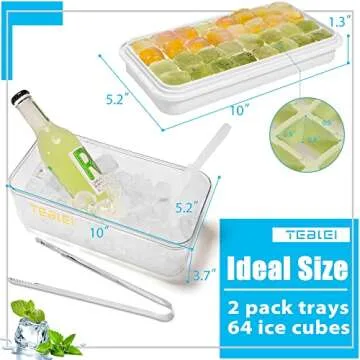 TEBLEI Ice Cube Tray with Lid and Bin, 64 Pcs Mini Ice Cube Trays with Scoop and Tongs, Ice Maker for Small Freezer, Kitchen Gadgets and Apartment Essentials, Easy-Release & Stackable