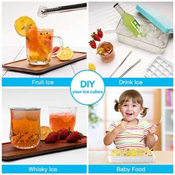 TEBLEI Ice Cube Tray with Lid and Bin, 64 Pcs Mini Ice Cube Trays with Scoop and Tongs, Ice Maker for Small Freezer, Kitchen Gadgets and Apartment Essentials, Easy-Release & Stackable