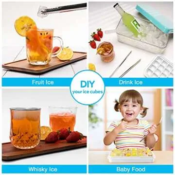 TEBLEI Ice Cube Tray with Lid and Bin, 64 Pcs Mini Ice Cube Trays with Scoop and Tongs, Ice Maker for Small Freezer, Kitchen Gadgets and Apartment Essentials, Easy-Release & Stackable