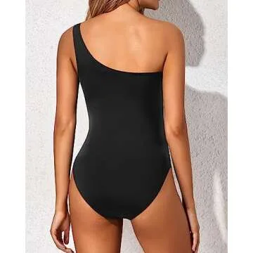 Yonique Women One Piece One Shoulder Swimsuit Mesh Bathing Suit Tummy Control Swimwear Black and Whi...