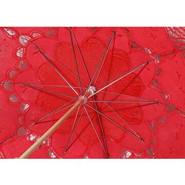 BABEYOND Lace Umbrella Parasol Vintage Wedding Bridal Umbrella for Decoration Photo Lady Costume 1920s Party (Red)