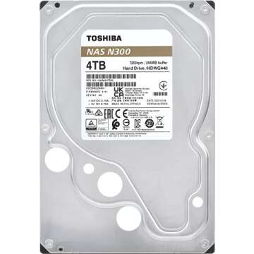 Toshiba N300 4TB NAS 3.5-Inch Internal Hard Drive - CMR SATA 6 GB/s 7200 RPM 256 MB Cache - HDWG440XZSTA