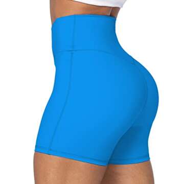 Sunzel Sunzfly Crossover Biker Shorts for Women, V Criss Cross High Waist Yoga Workout Gym Shorts with Tummy Control 4" Classic Blue Medium