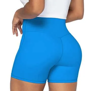 Sunzel Sunzfly Crossover Biker Shorts for Women, V Criss Cross High Waist Yoga Workout Gym Shorts with Tummy Control 4" Classic Blue Medium