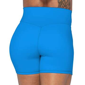 Sunzel Sunzfly Crossover Biker Shorts for Women, V Criss Cross High Waist Yoga Workout Gym Shorts with Tummy Control 4" Classic Blue Medium