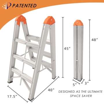 APARECIUM Aluminum Ladder, Foldable Twin Front Ladder, Collapsible A Frame 3-Step Ladder, Compact St...