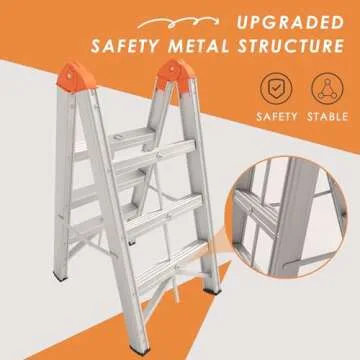 APARECIUM Aluminum Ladder, Foldable Twin Front Ladder, Collapsible A Frame 3-Step Ladder, Compact Step Stool with Wide Anti-Slip Pedal, Aluminum Portable Lightweight Ladder, EN131, 330lb Capacity