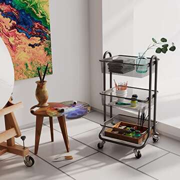 DESIGNA 3-Tier Rolling Utility Cart with Lockable Wheels