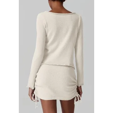 QINSEN Women's Cozy Knit Sweater and Skirt Set Baggy Fit