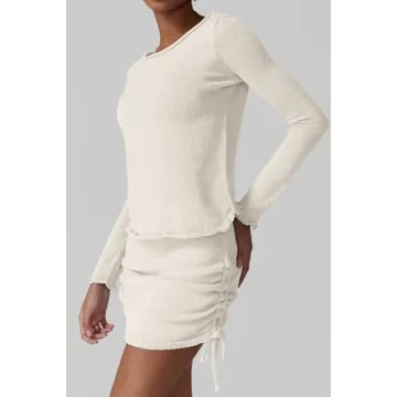 QINSEN Women's Cozy Knit Sweater and Skirt Set Baggy Fit