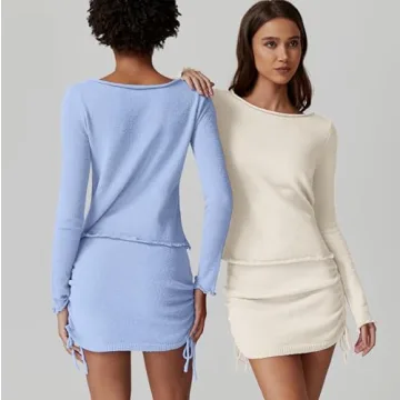 QINSEN Women's Cozy Knit Sweater and Skirt Set Baggy Fit