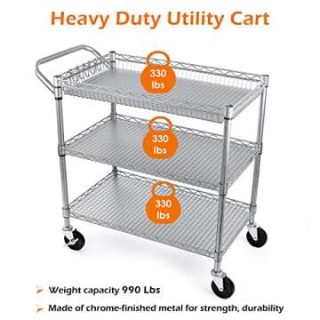 WDT Heavy Duty Utility Cart - 990Lbs Capacity Rolling Cart