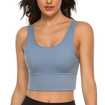 nine bull Sports Bras for Women High Impact Sports Bra - Seamless Yoga Bra Longline Wirefree Padded Bras Workout Crop Tops (Blue Grey, M)