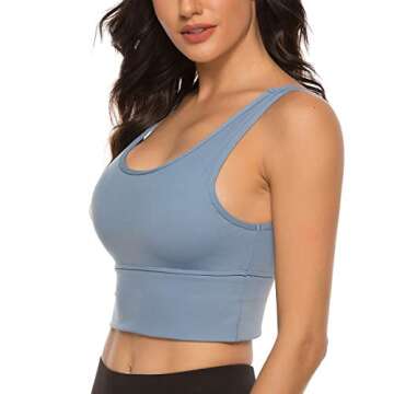 nine bull Sports Bras for Women High Impact Sports Bra - Seamless Yoga Bra Longline Wirefree Padded Bras Workout Crop Tops (Blue Grey, M)